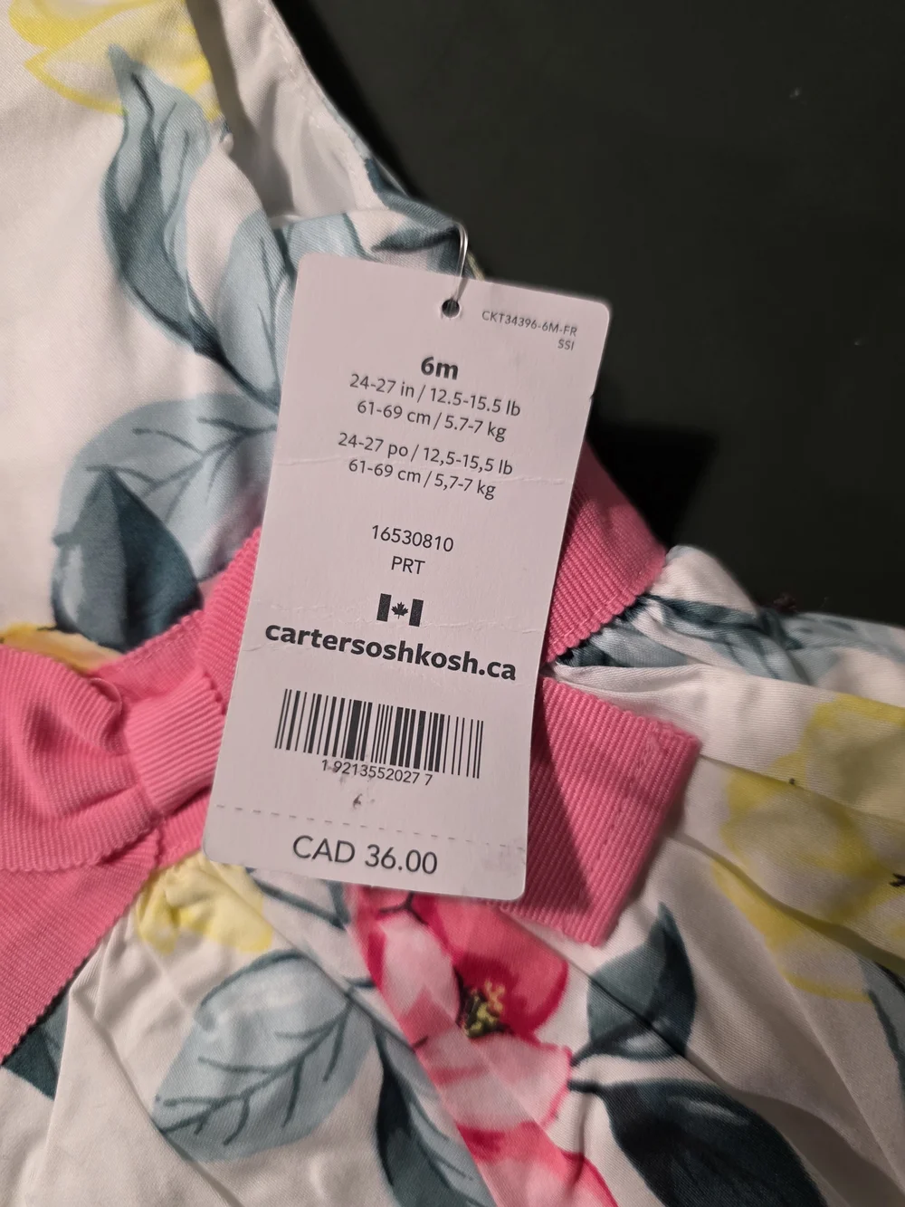 Carter's White Floral Dress with Pink Sash